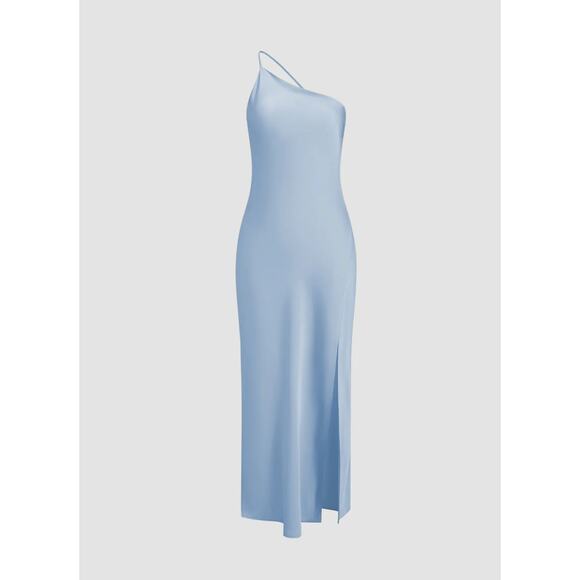 Blue Moonlight Open Back Satin Slit Long Dress - Picture 3 of 6
